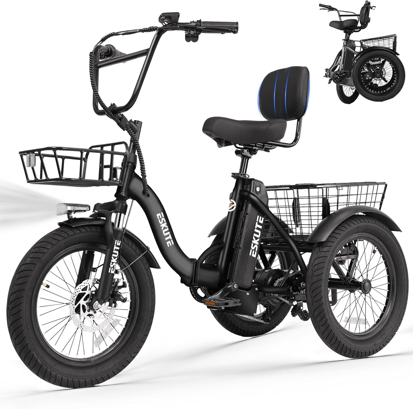 T300 Electric Trike Bike - 1200W Motor, 624Wh Battery, 18x3.0 Fat Tires | Foldable 3-Wheel E-Bike for Up to 65 Miles