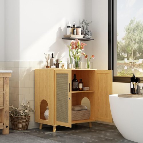 Lovinouse Cat Litter Box Enclosure - Large Hidden Cabinet with Adjustable Shelf | Stylish Furniture for Living Room