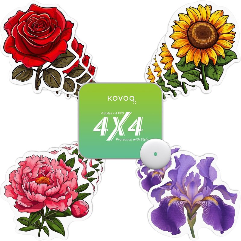 Floral Shaped Libre 3 & Plus Sensor Protective Covers, 16 Pack Kovoq FiguraGuard Freestyle Libre 3 Adhesive Patches with Hardshell, Reduce Compression Lows Shockproof Sweatproof Up to 14 Days(Floral)
