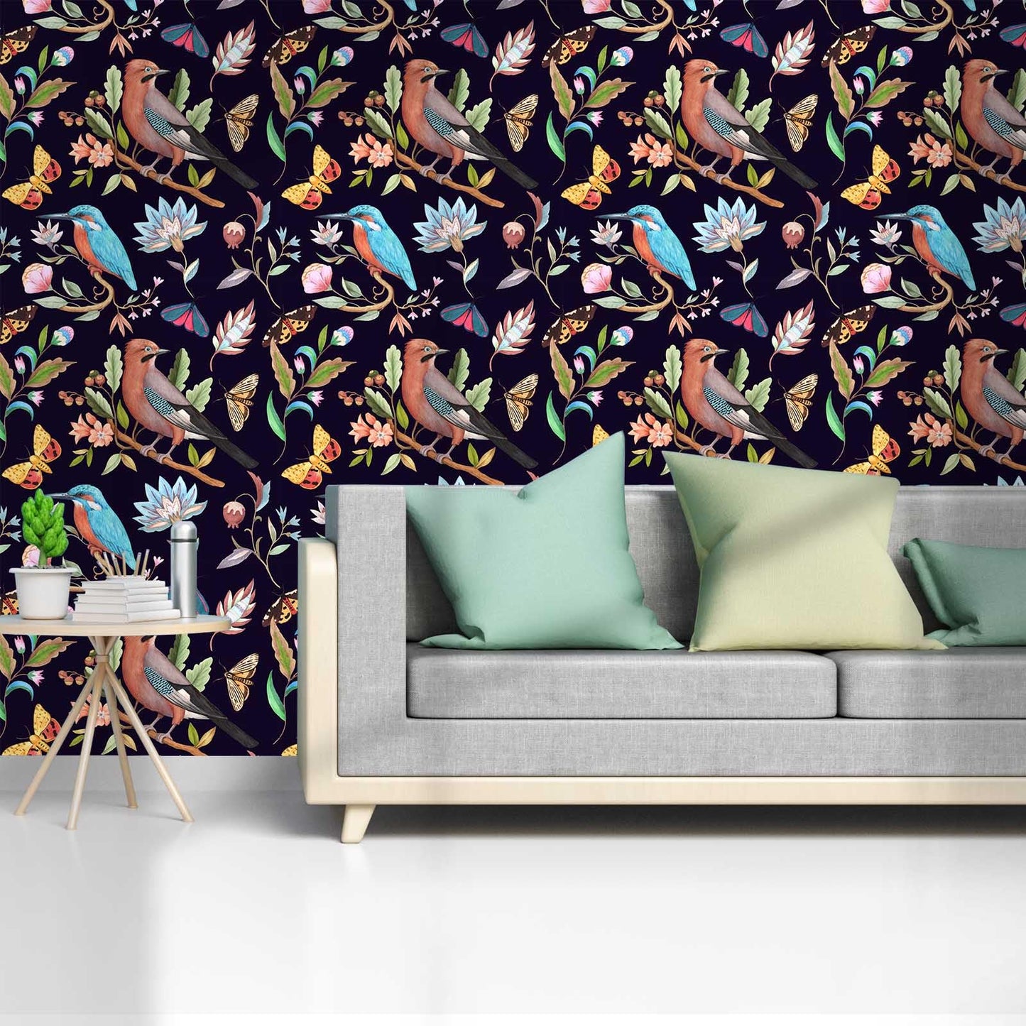 Wookmmy Vintage Black Floral Bird Peel and Stick Wallpaper Dark Botanical Design with Butterfly Removable Self Adhesive Vinyl Contact Paper for Cabinets Bathroom Wallpaper 17.7" x 70.8"