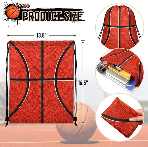 Grneric Basketball Drawstring Bags - 14 Pcs Party Favor Cinch Sackpacks for Sports Teams & Birthdays