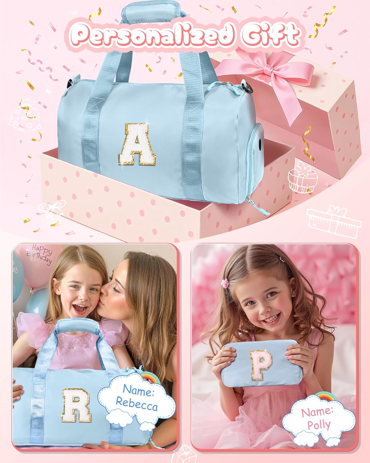 Skiennix Girl Gym Bag - Personalized Weekender Tote with Shoe Compartment & Makeup Pouch - Letter N