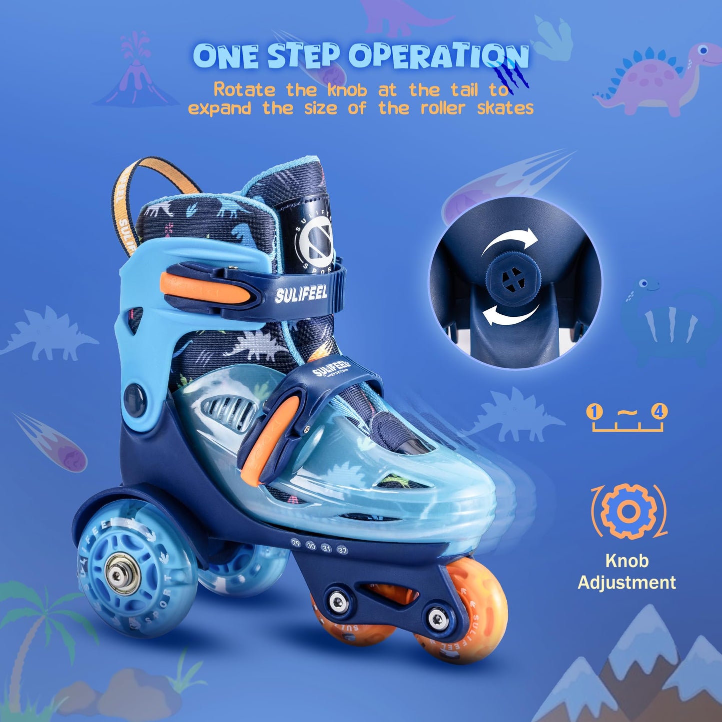 SULIFEEL Adjustable Toddler Roller Skates for Girls Boys Kids,Fun Illuminating Light Up Flash Wheels Three-Point Type Balance Suitable for Beginners Indoor and Outdoor Roller Skating