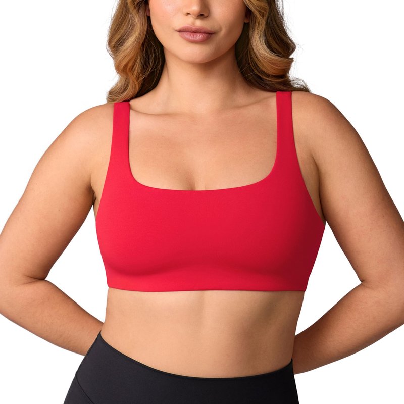 UNISSU Hugcurve Double Lined No Padding Sports Bra Scoop Neck Cross Back Convertible Wireless Yoga Workout Crop Top Aurora Red Small