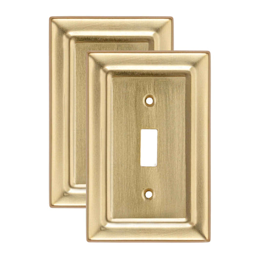 Monarch Abode 1-Gang Toggle Wall Plate, Architectural Metal Single Switch Wall Plate, Decorative Light Switch Cover Plate for Electrical Outlet, Brushed Gold, Pack of 2