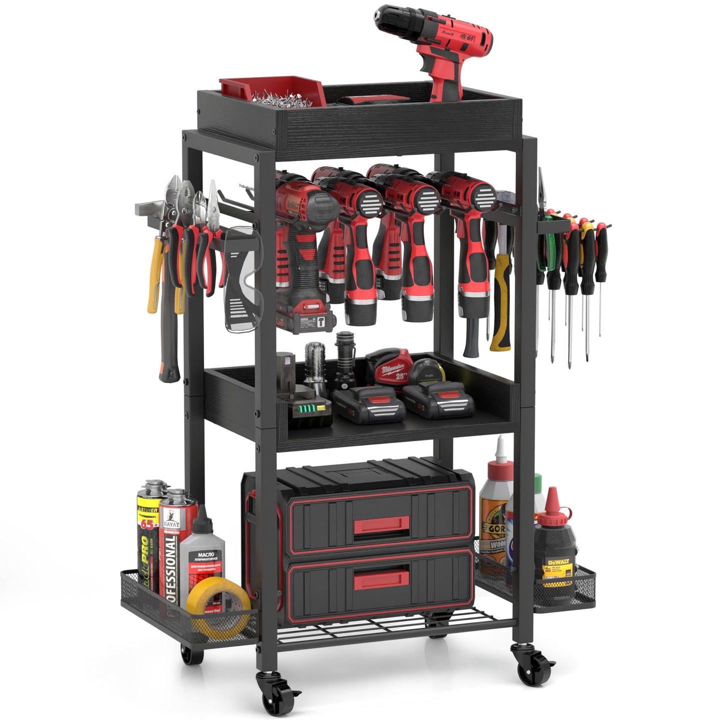 DEWALT Power Tool Organizer - Garage Storage Shelving with Rolling Cart & Open Tool Chest Cabinet Box Organizer with Wheels - Workshop & Gift Ideas for Men, Dad