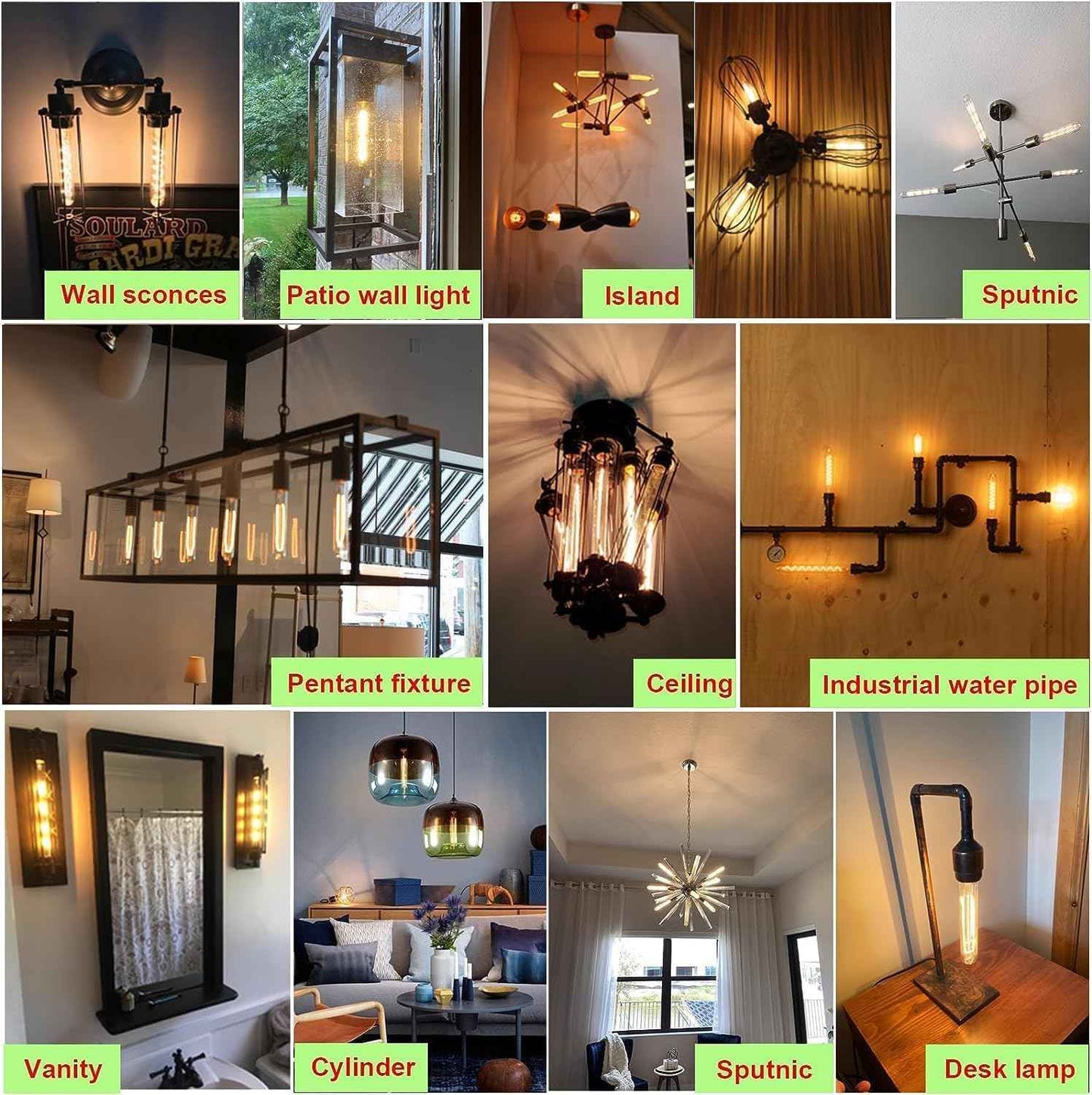 NOVELUX 7.3 Inch 3000K Warm White Edison Bulbs Equal 80 Watt, 800LM E26 Led Bulb 6W Dimmable, T10 T9 Long Tubular Clear Glass Light Bulbfor Vanity Pendant Chandeliers Wall Sconces - UL Cert 2Pack