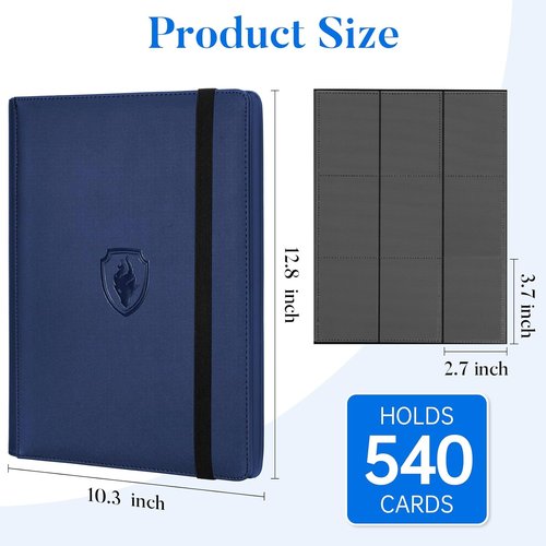 Fabmaker Premium 9 Pocket Card Binder - Sturdy Album for 540 Cards | Sleek Navy Blue Trading Card Holder