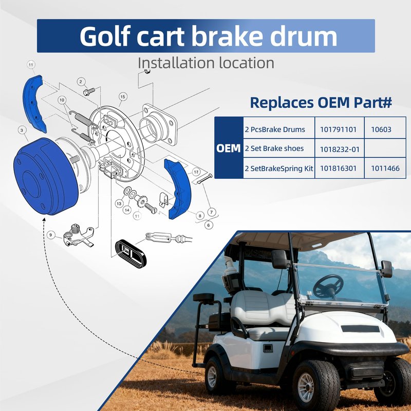 MIXOPOLY Golf Cart Brake Kit, Drums & Shoes Pads for Club Car DS & Precedent 1995-Up, Replace OEM 101791101 101823201 10603