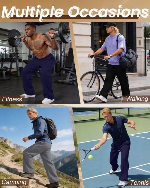 Neer 3 Pack Men's Sweatpants Lightweight Athletic Drawstring Open Bottom Pants Workout Running Lounge Pants with Pocket(Black, Dark Mixed Gray, Navy Blue,Large)