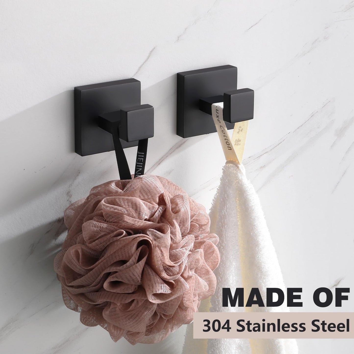 LANC Robe Hook Bathroom Hardware Towel Hooks Matte Black Coat Hooks Heavy Duty Square Hanger Clothes Hooks for Bathroom Garage Wall Hooks SUS304 Stainless Steel Wall Mount 2 Pack,A8805MB-P2