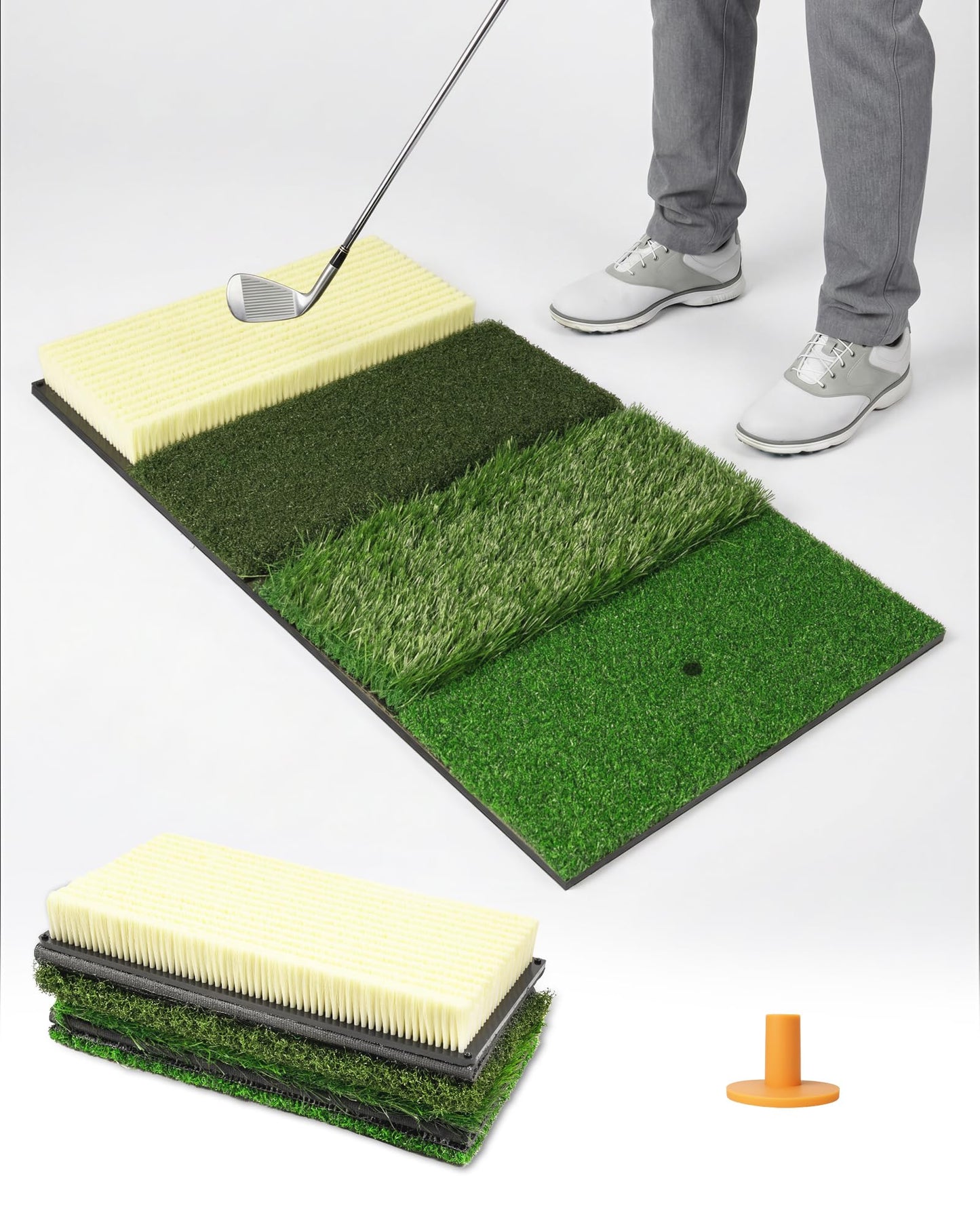WEEPALM SPORTS 4-in-1 Golf Hitting Mat, Golf Practice Mat with Fairway, Rough, Sand & Tee Turf, Indoor Outdoor Golf Training Mat for Driving, Chipping & Putting with Golf Mat Tees