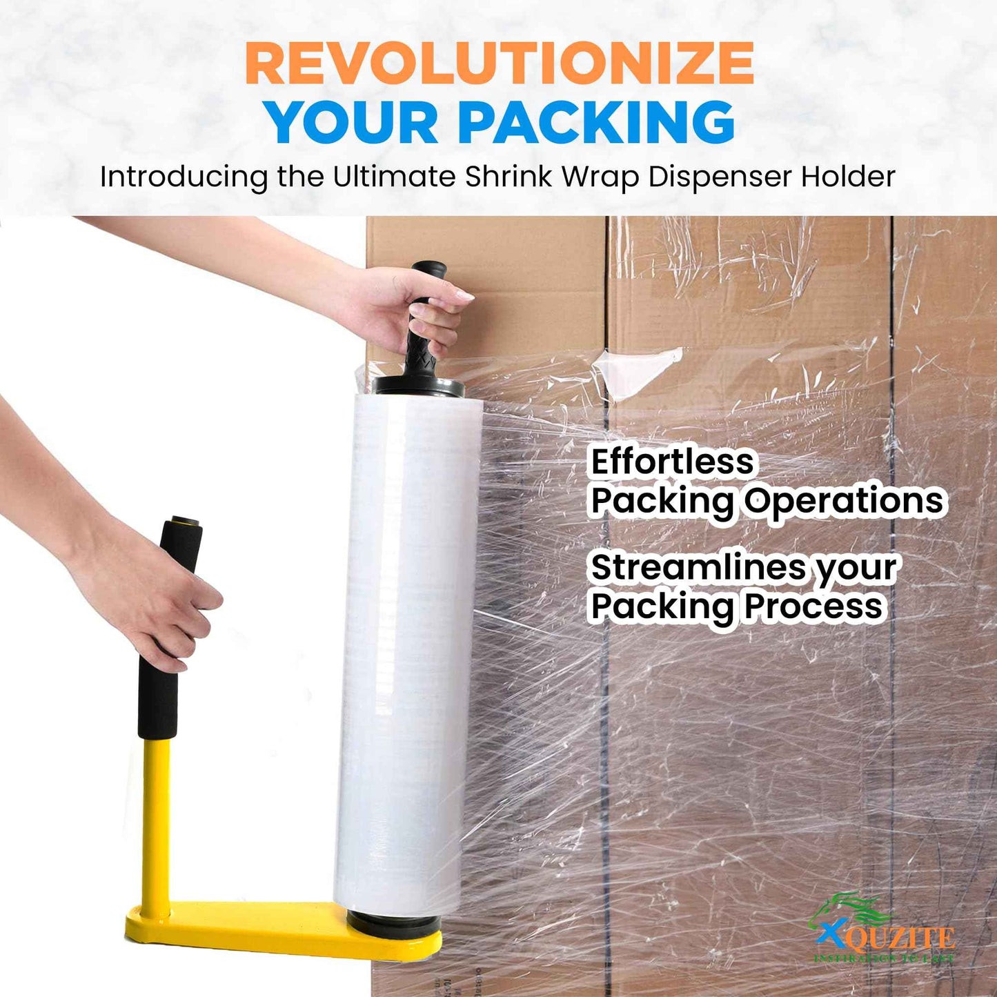 XQUZITE Adjustable Heavy Duty Stretch Film & Plastic Wrap Dispenser – Shrink Wrap Handle for 18" & 20" Rolls – Boxes and Pallet Wrapping Machine for Industrial, Commercial & Home Use