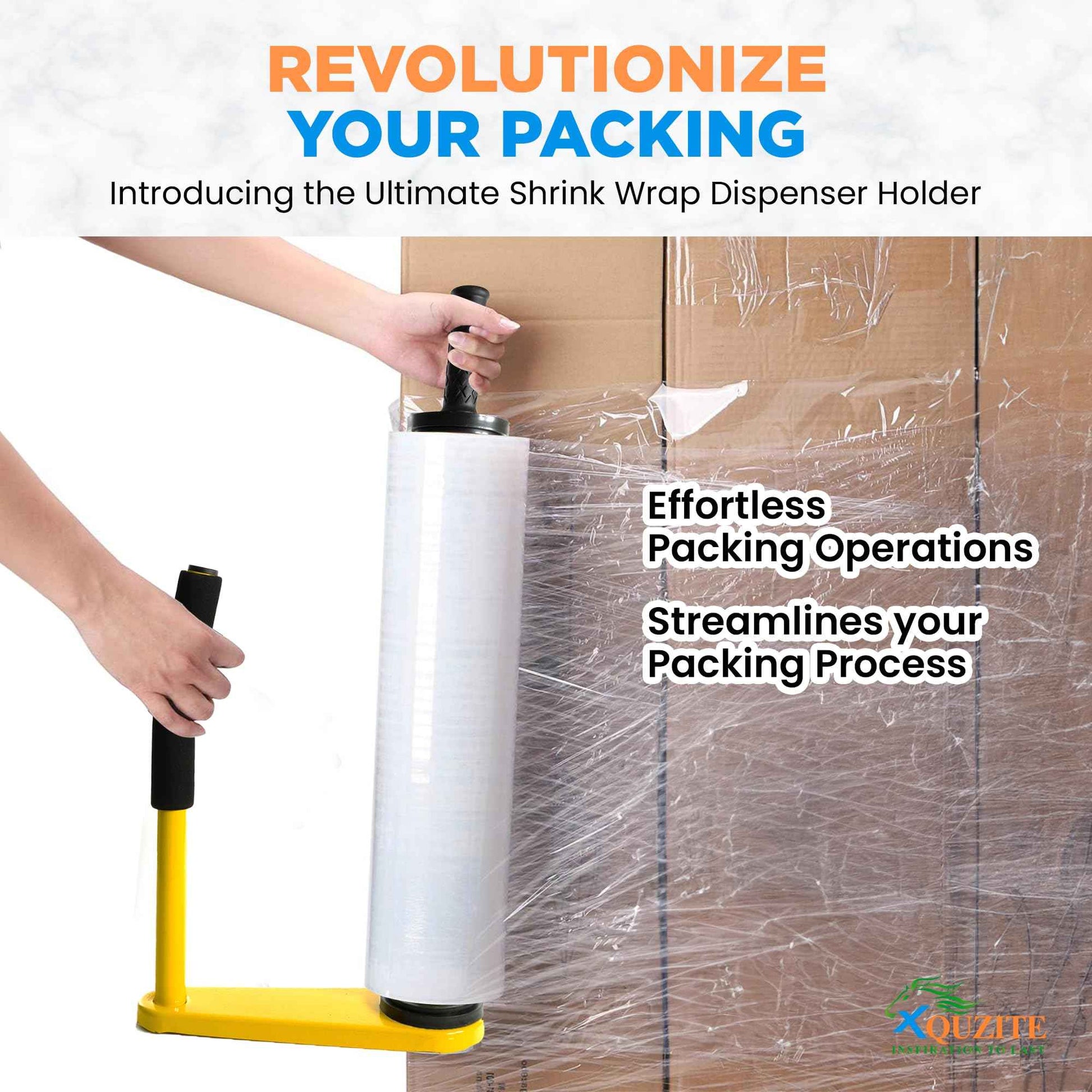 XQUZITE Adjustable Heavy Duty Stretch Film & Plastic Wrap Dispenser – Shrink Wrap Handle for 18" & 20" Rolls – Boxes and Pallet Wrapping Machine for Industrial, Commercial & Home Use