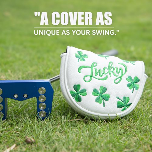 Golf Mallet Putter Cover Head Cover, Magnetic Closure Lucky Clover Design Premium Leather Golf Headcovers Golf Mallet Putter Cover Fits for OZ1 MEZZ 1 MEZZ1 MAX Putter