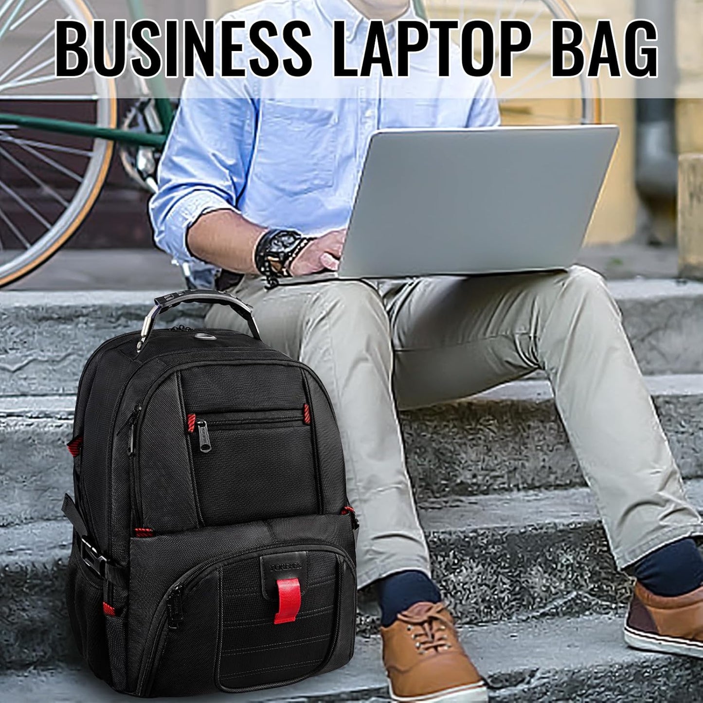 YOREPEK Large Backpack - Water Resistant Travel Bag for 17-Inch Laptops | Black Color, Airline Approved