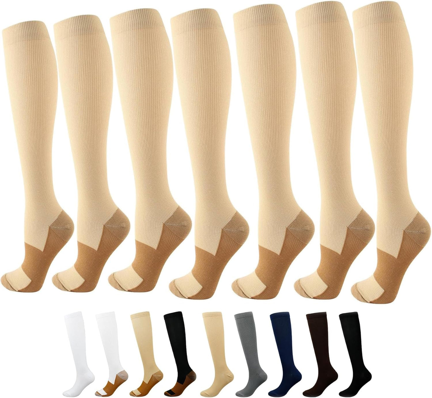 Roiii Compression Socks - 15-20 mmHg Circulation Support for Men & Women | 7 Pairs for Running & Hiking