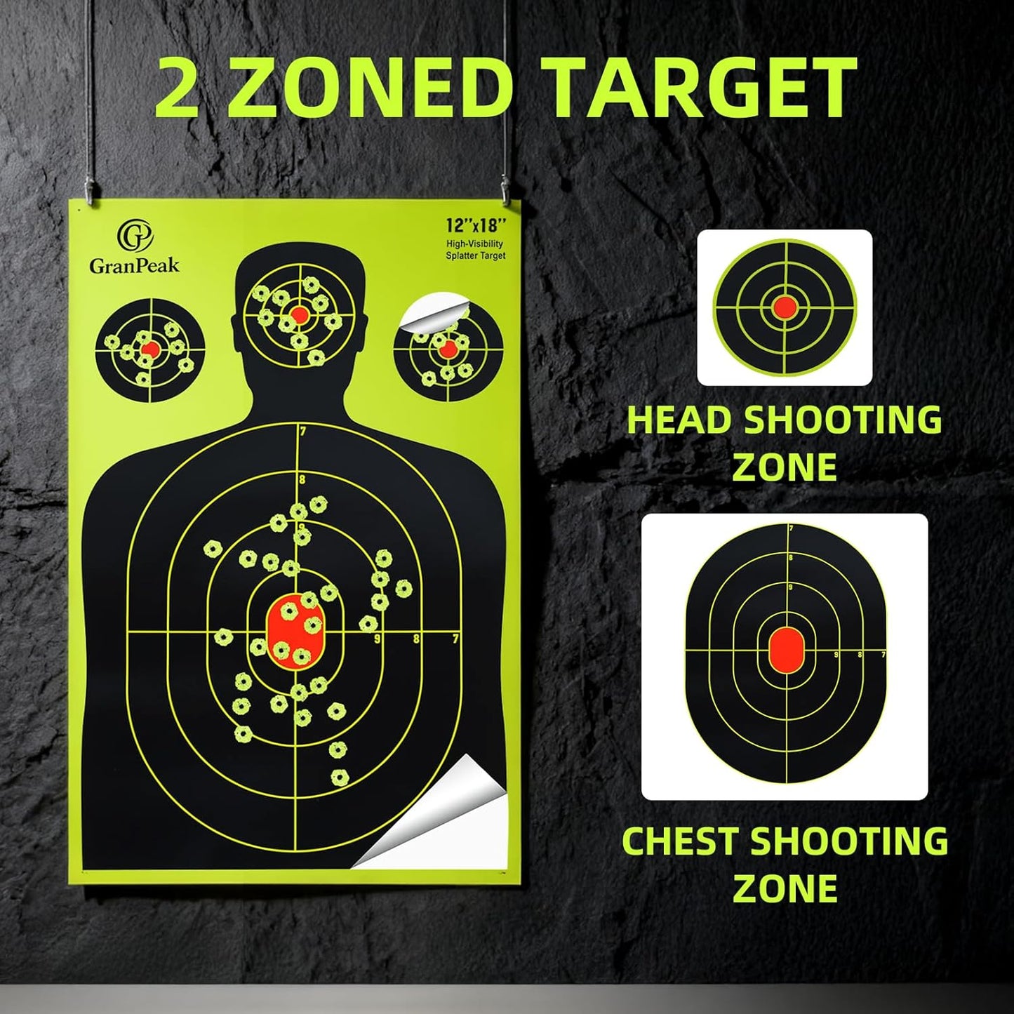 Silhouette Splatter Targets - Adhesive Shooting Targets with Bright Fluorescent Yellow Design | 12 x 18 Inch