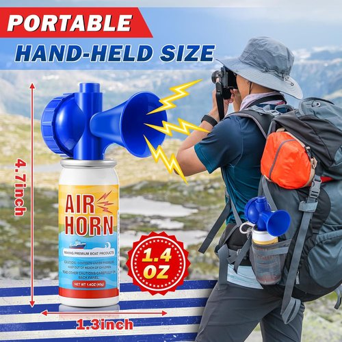 Air Horn - 122dB Loud Safety Signal | 1.4oz Compact Boat Horn for Boating, Camping & Events