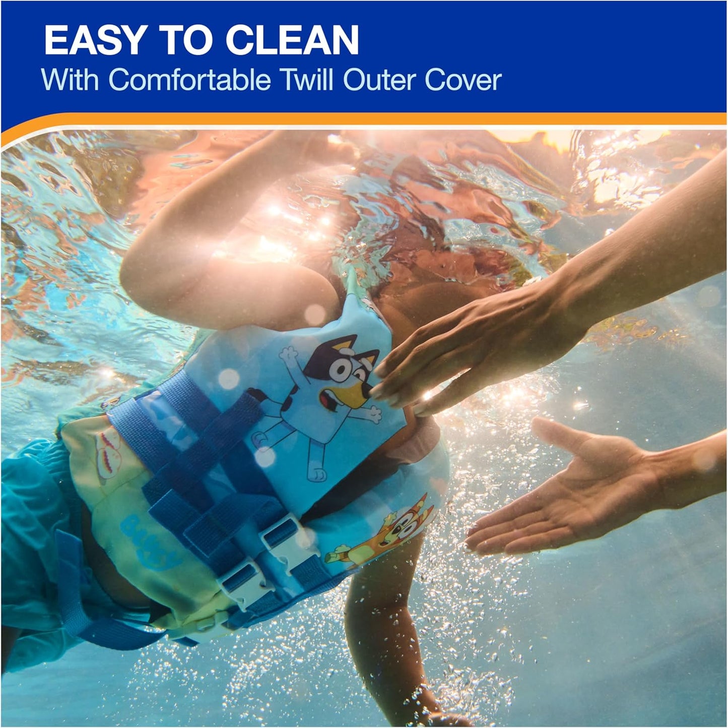 SwimWays Bluey Life Jacket - US Coast Guard Approved Kids Swim Vest for 33-55 lbs | Fun Bluey Design
