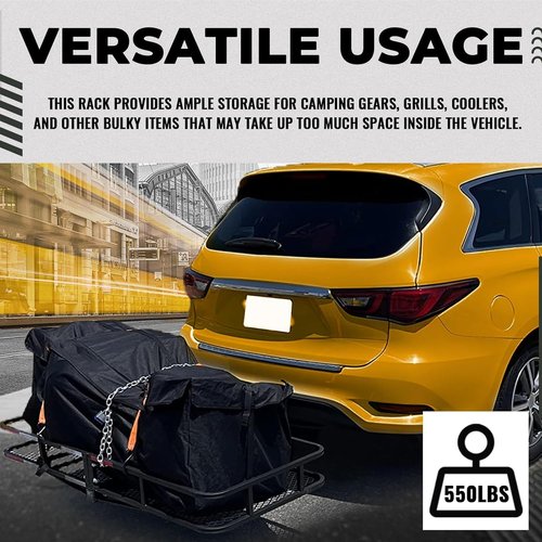 KUAFU Folding Hitch Mount Cargo Carrier - 60"x19.5"x5.5" Rear Luggage Basket for SUVs, Trucks & Vans | 550LBS Capacity