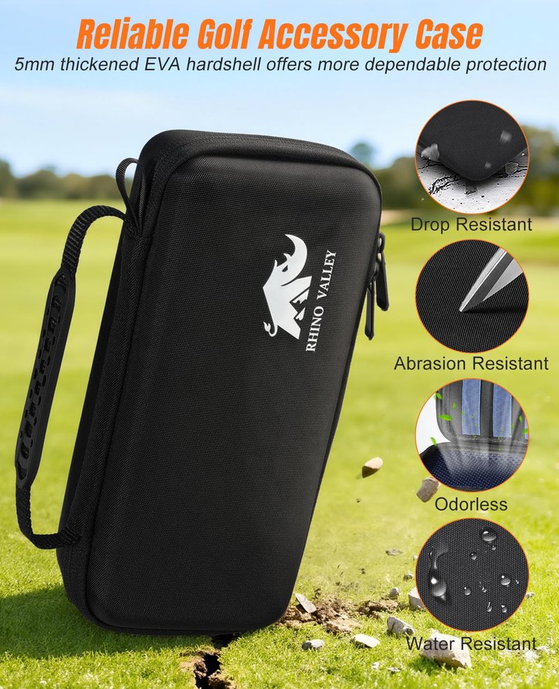 Rhino Valley Golf Glove Holder Case, Golf Accessories Organizer Bag with Glove Shaper for Phone, Gloves, Balls, Tees, Markers, Divot & Repair Tools, Gifts for Golfers Men Women, Black