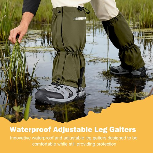 CAMULAND Leg Gaiters for Men and Women, Durable 900D Oxford Water-Resistant Boot Gaiters for Hunting & Hiking, Adjustable Breathable Ankle Gaiters for Trail Running, Army Green