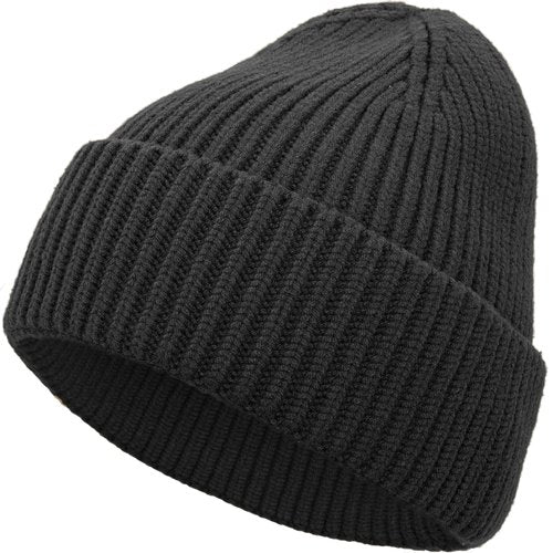 Seamless Beanie Hat for Men Women, Wool Fisherman Beanies, Unisex Cuffed Knit Warm Winter Hats Skull Cap Ski Caps Black