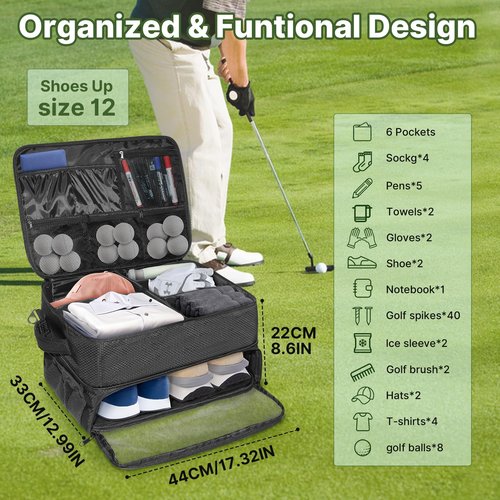 LIWSHWZ 3 Layer Golf Trunk Organizer,Golf Gifts for Men with Separate Mesh Bag for Golf Balls,Large Capacity-40 Golf Balls,2 Pairs of Golf Shoes, Gloves, Clothes, Golf Gift for Men Women