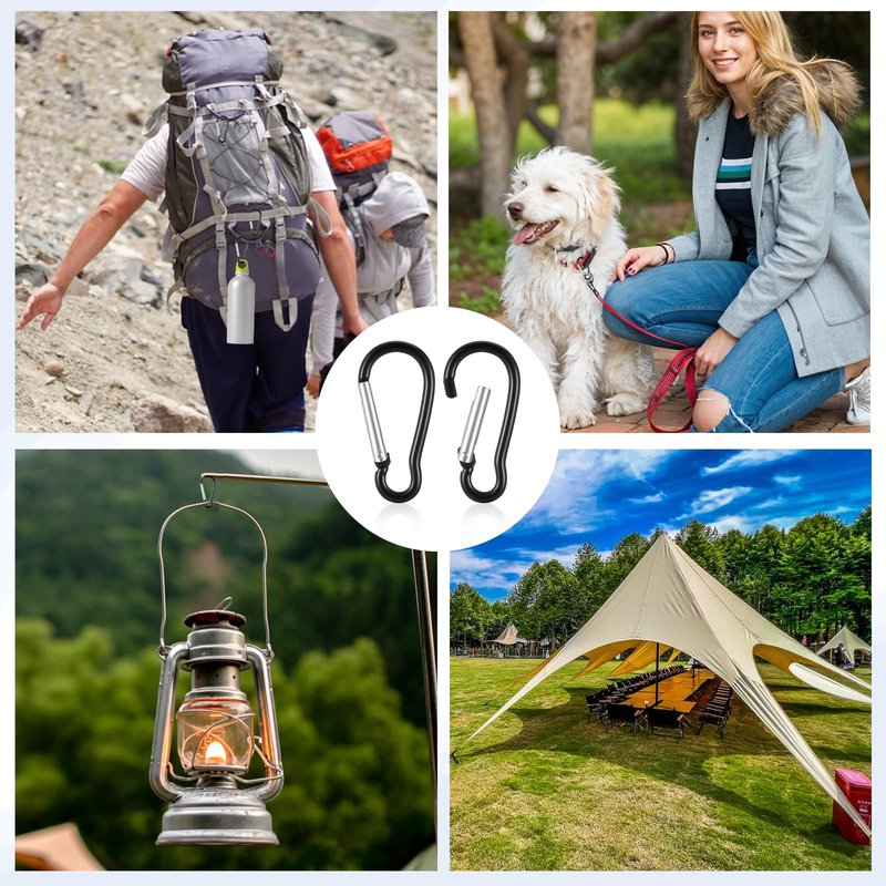 BOHUIZ 300 Pcs M5 Carabiner Clips, Heavy Duty Spring Snap Hook Bulk Aluminum Alloy Clip Quick Link Keychain for Hanging Camping Hiking Traveling Fishing Outdoor