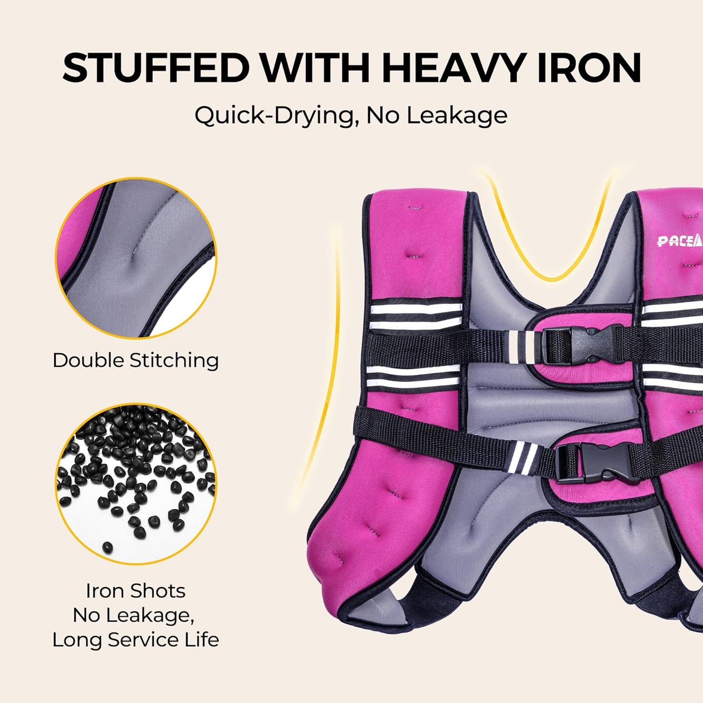 PACEARTH Weighted Vest - Adjustable 6lb to 30lb for Weight Loss & Strength Training | Reflective Stripe