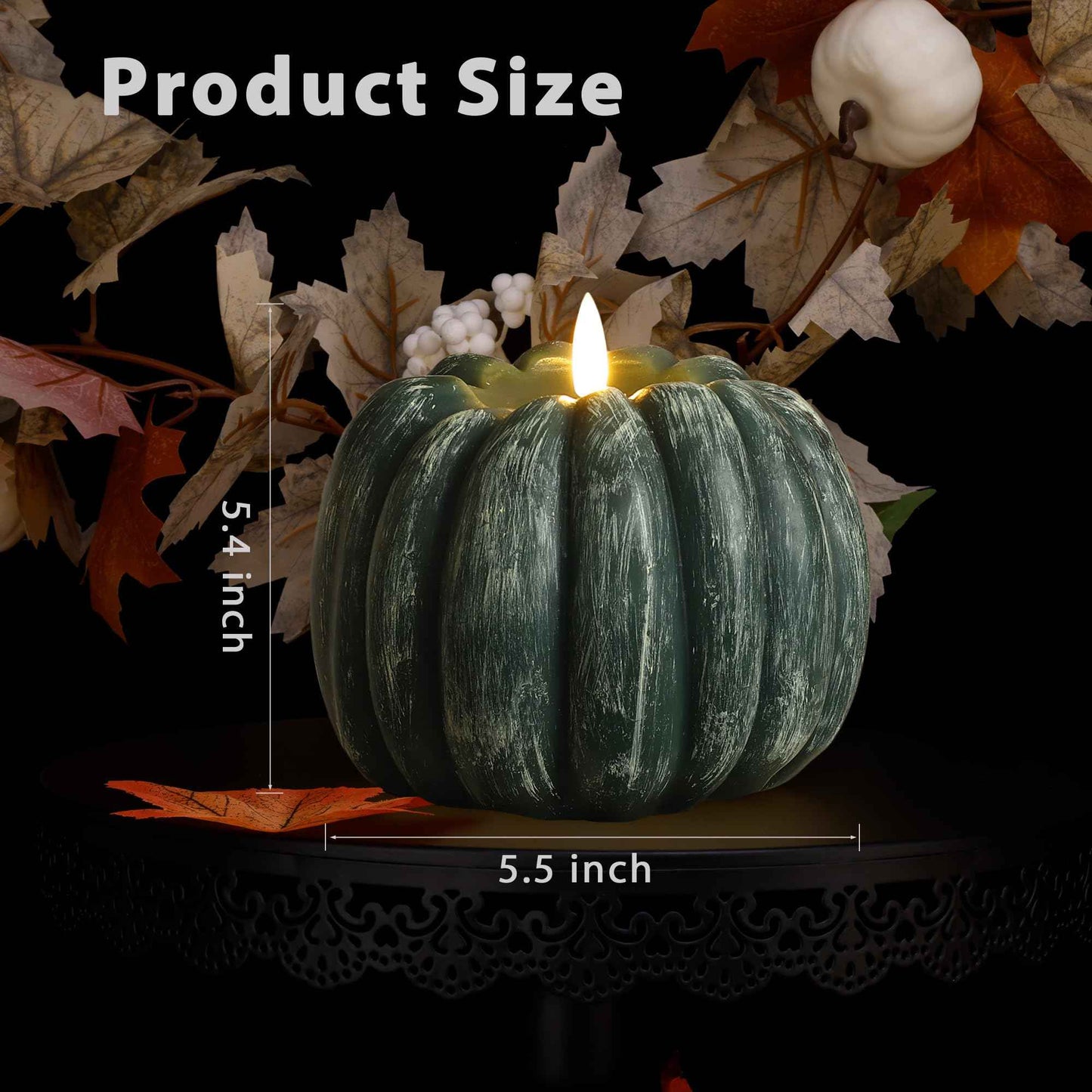 AFINETH Fall Pumpkin Flameless Candles Flickering LED Candles Battery Operated for Home,Halloween,Thanksgiving, Green