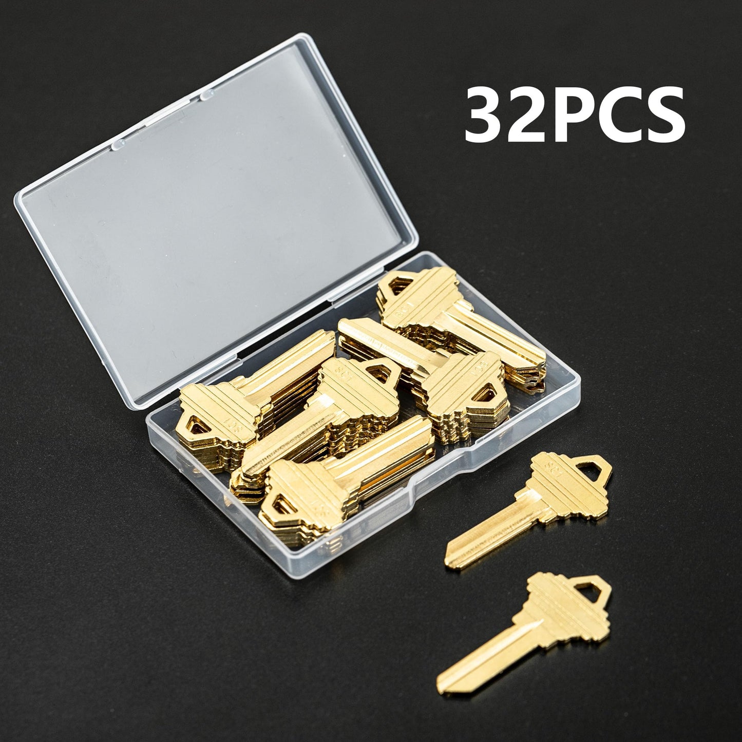 Lesnala 32pcs Uncut Blank Keys Bulk for House Door Lock Replacement Universal Kwikset Brass Finish Golden SC1
