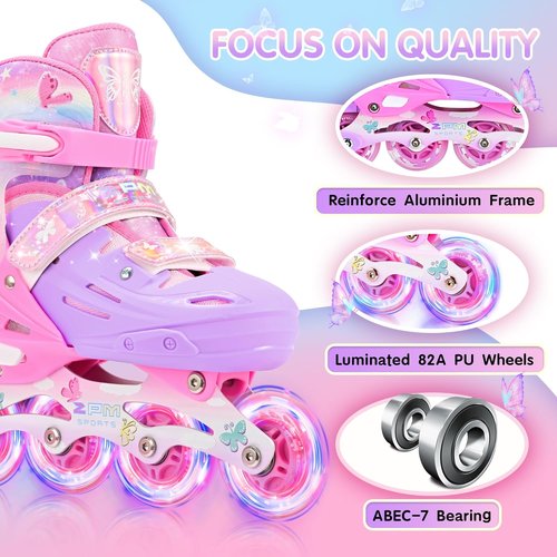 2PM SPORTS Inline Skates for Kids - Adjustable Light-Up Roller Skates for Ages 5-12 | Indoor & Outdoor Fun
