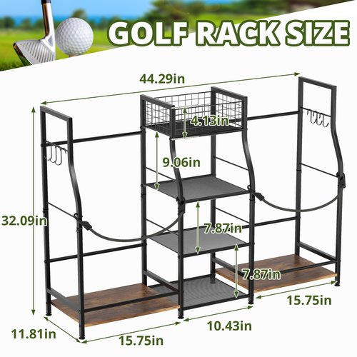Jsskeeim Golf Bag Storage Organizer for Garage Organization, Golf Bag Stand for Golf Bag Accessories, Spacious Golf Rack for Golf Clubs & Golf Essentials, Ideal Golf Gifts for Men (Fits 2 Golf Bags)
