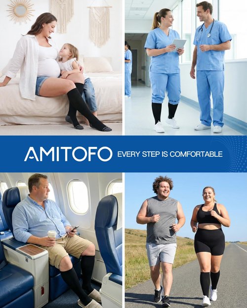 AMITOFO Plus Size Compression Socks 20-30mmHg Wide Calf with Seamless Toe, Graduated Support Stockings for Women Men, for Nurses Pregnancy Edema Flying Travel Circulation Relief
