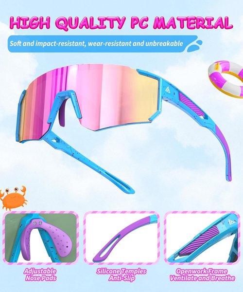 Kids Sunglasses - UV Protection Youth Baseball & Softball Glasses for Ages 4-14 | 3-Pack