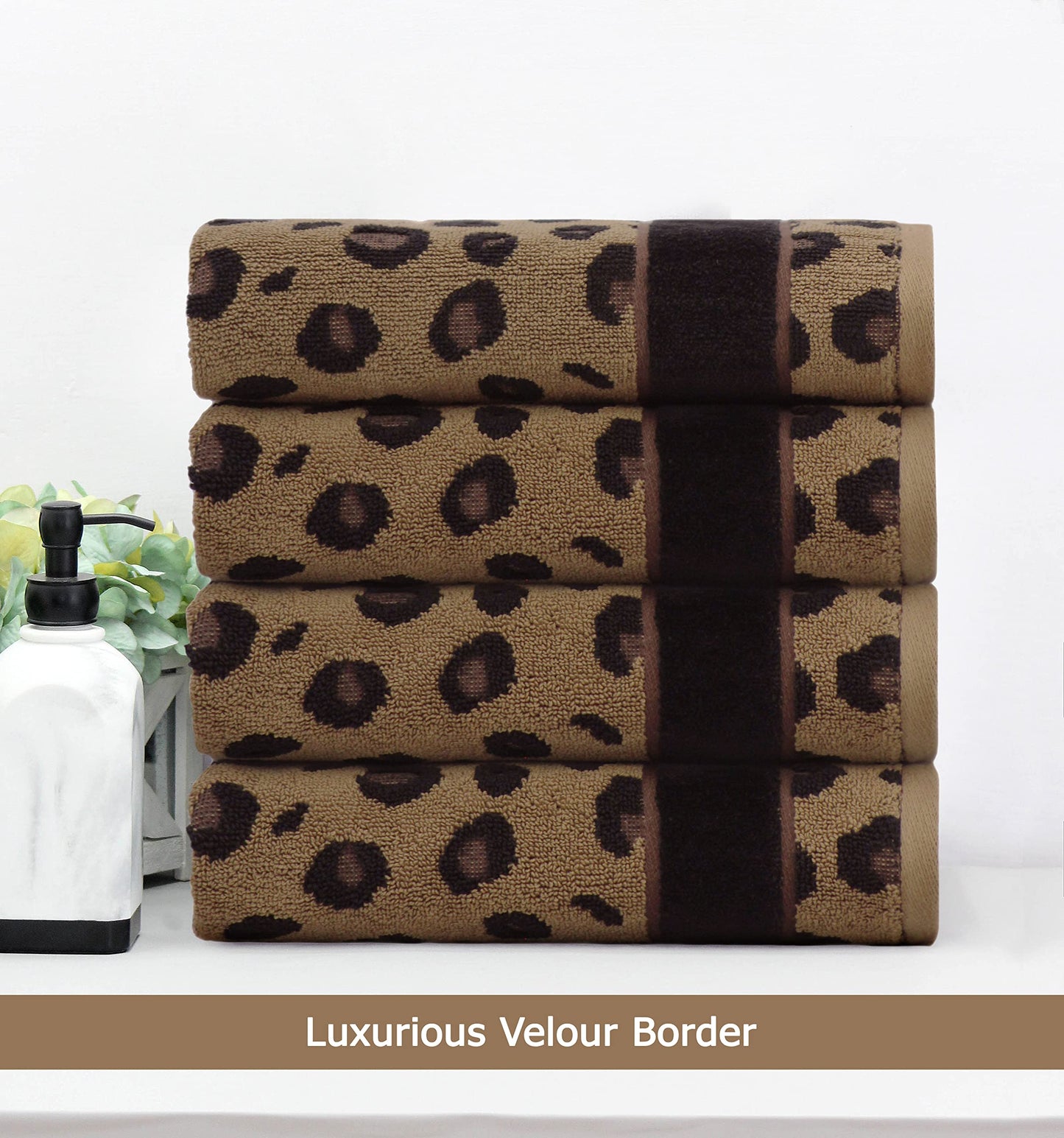 COTTON CRAFT Hand Towels - Set of 4 Animal Print Cheetah Leopard Africa Safari Decorative Hand Towel - 100% Cotton Jacquard Luxury Guest Towel - Soft Quick Dry Absorbent Bathroom Face Towel - 16 x 28