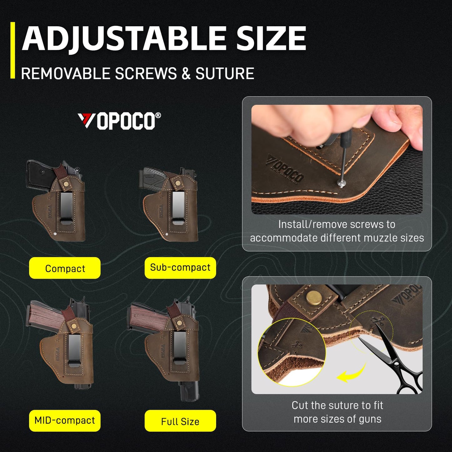 VOPOCO IWB/OWB Leather Holster, Genuine Leather Gun Holster for Glock 19/43/43X, Taurus G2/G2C/G3C, Sig P365 P320 Springfield M&P 9mm Shield, Ambidextrous Concealed Carry