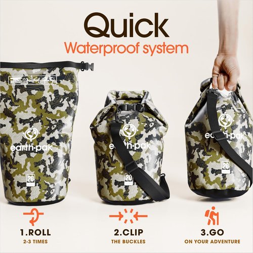 Earth Pak Waterproof Dry Bag - Roll Top Design Keeps Gear Dry | Includes Waterproof Phone Case