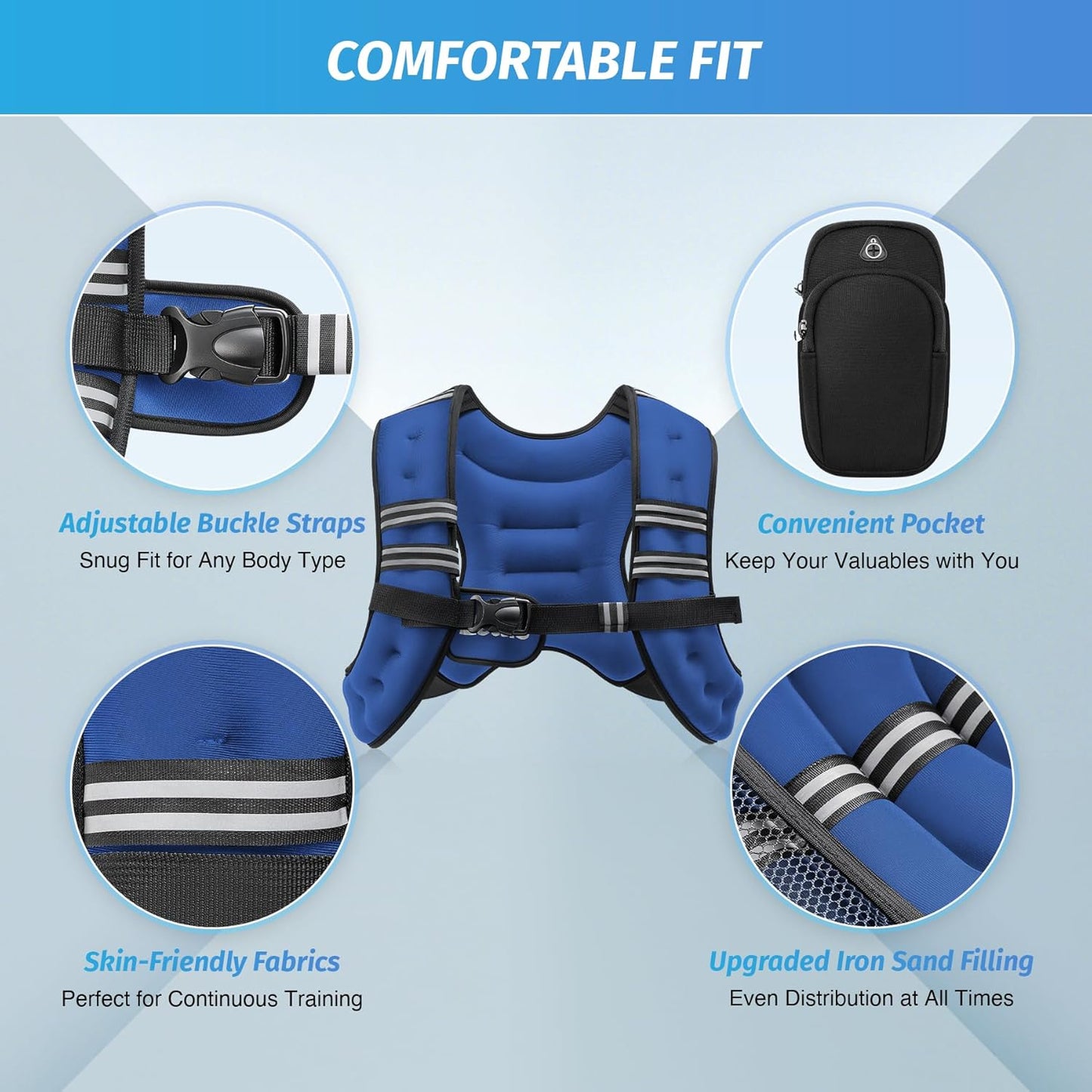 ZELUS Weighted Vest - Adjustable 6lb to 30lb | Reflective Stripe for Enhanced Workout Performance