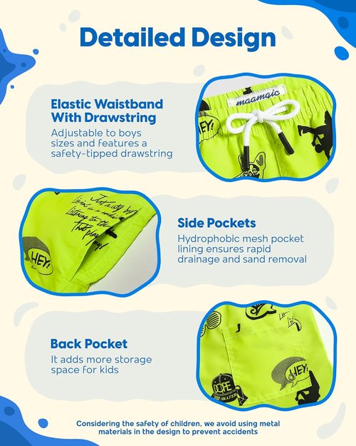 Maamgic Boys Swim Trunks - Stylish Toddler Swim Shorts for Little Boys | Comfortable Bathing Suit