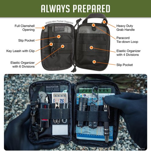 MAXPEDITION Mini Pocket Organizer (4” x 6” x 1”) EDC Pouch, Tactical Tool Pouch for Organization, MOLLE Accessories for Everyday Carry (Wolf Gray) 0259W