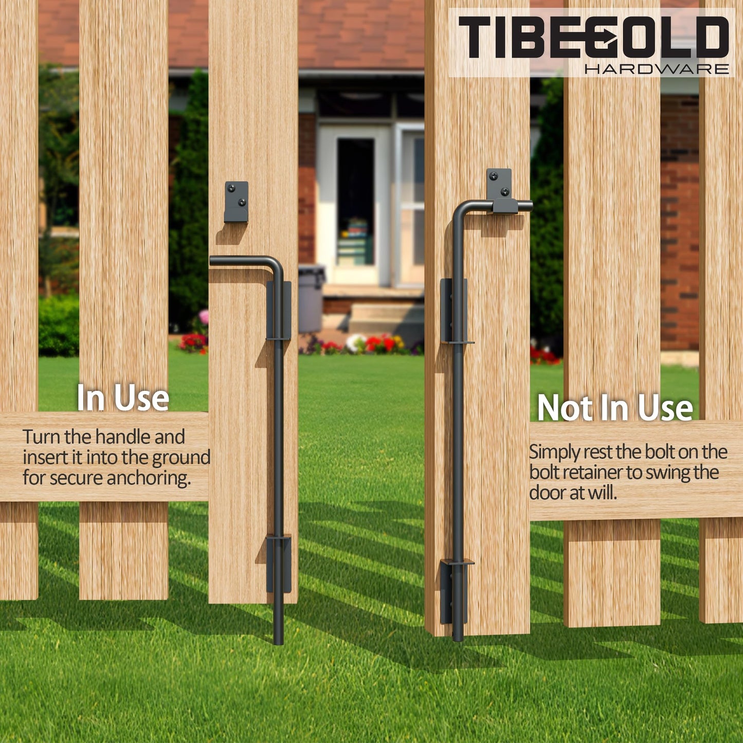 TIBEGOLD 12" Heavy Duty Cane Bolt Gate Drop Rod, Extra Thick Gate Ground Latch Hardware for Wood PVC Vinyl Metal Fences Gates, Wrought Iron Doors Stopper Gate Latches, Black Finish, 1 Pack