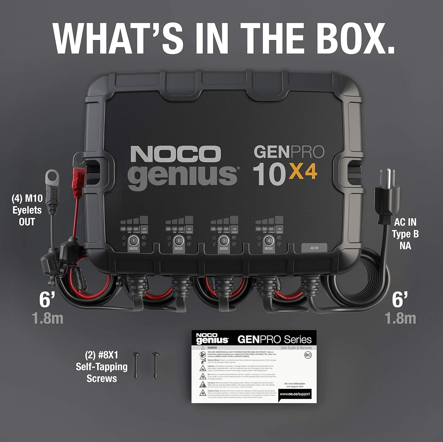 NOCO Genius GENPRO10X4 Onboard Battery Charger - 4-Bank, 40A, Waterproof, 12V with Overcharge Protection & Temperature Compensation