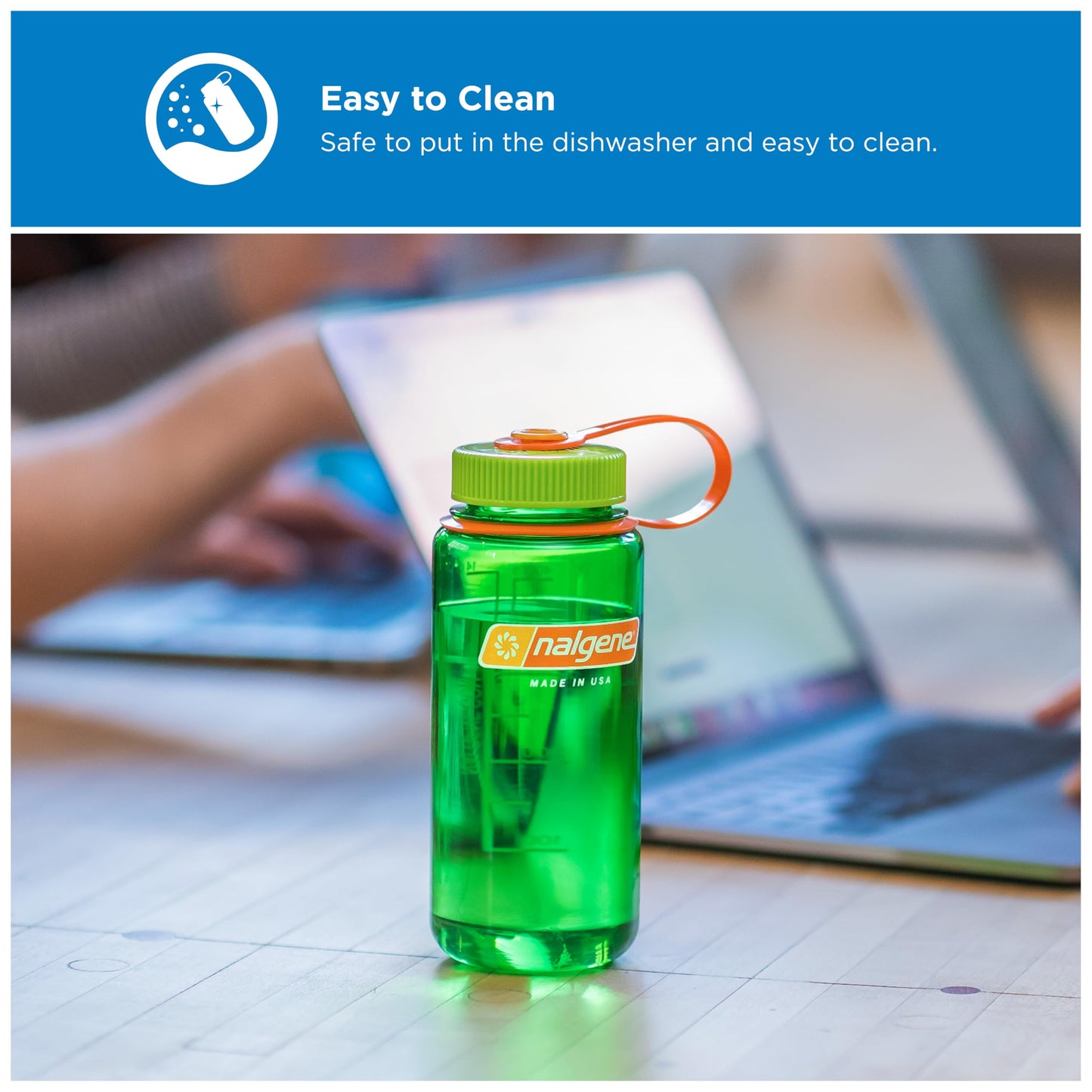 Nalgene 16 oz Wide Mouth Water Bottle | Slim Cup Holder Size, BPA-Free, Durable & Leak Proof, Lightweight Travel Bottle, Cerulean
