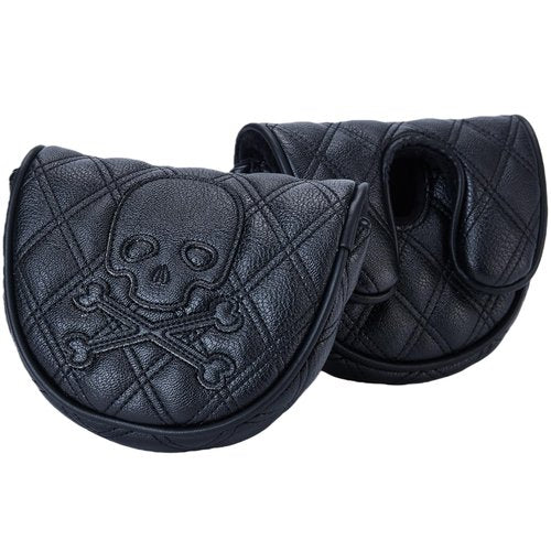 Kimpengofu Golf Club Skeleton Mallet Putter Cover Magnetic Closure Skull and Crossbones Fits for OZ1 MEZZ1 MEZZ1 MAX Putters Center Shaft Synthetic PU Leather Headcover (Black)