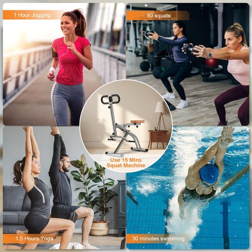 RIVANO Squat Machine, Ab Workout Equipment, 265lbs Loading Capacity Rowing Machines for Home Foldable with Adjustable Resistance Bands and Display, Exercise Trainer for Botty Butt Thighs, Grey