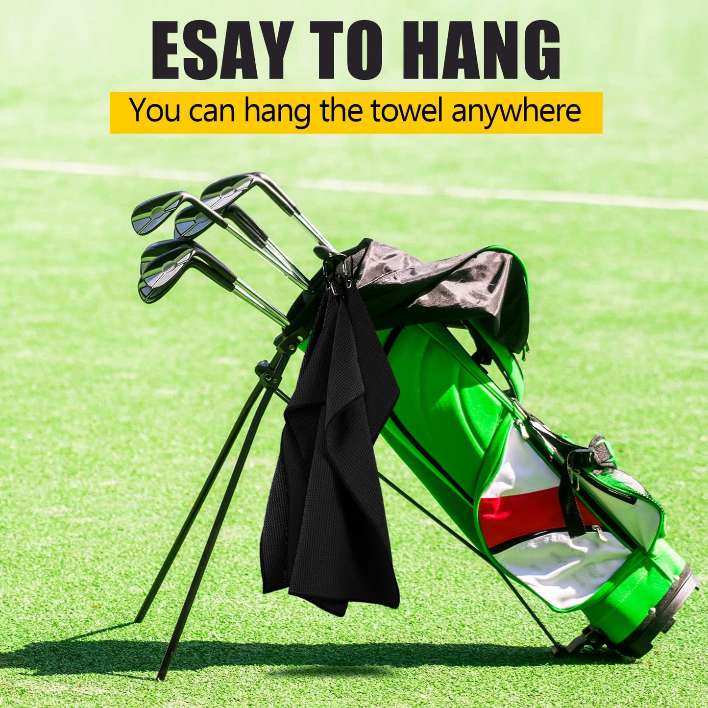 Meanplan 12 Pcs Microfiber Fabric Golf Towel 16 x 23 Inch Tri Fold Towels for Golf Bags with Heavy Duty Clip Waffle Pattern Towel for Men Women Club Gifts(Black)