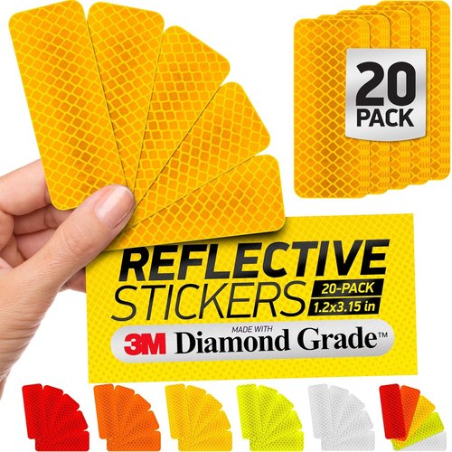 3M Diamond Grade Reflective Safety Tape Stickers - Yellow | 1.2″ x 3.15″ | 20-Pack for Helmets, Cars & More